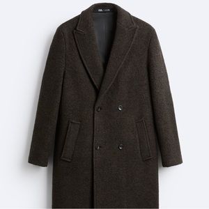 Zara Double-Breasted Herringbone Coat Size Large